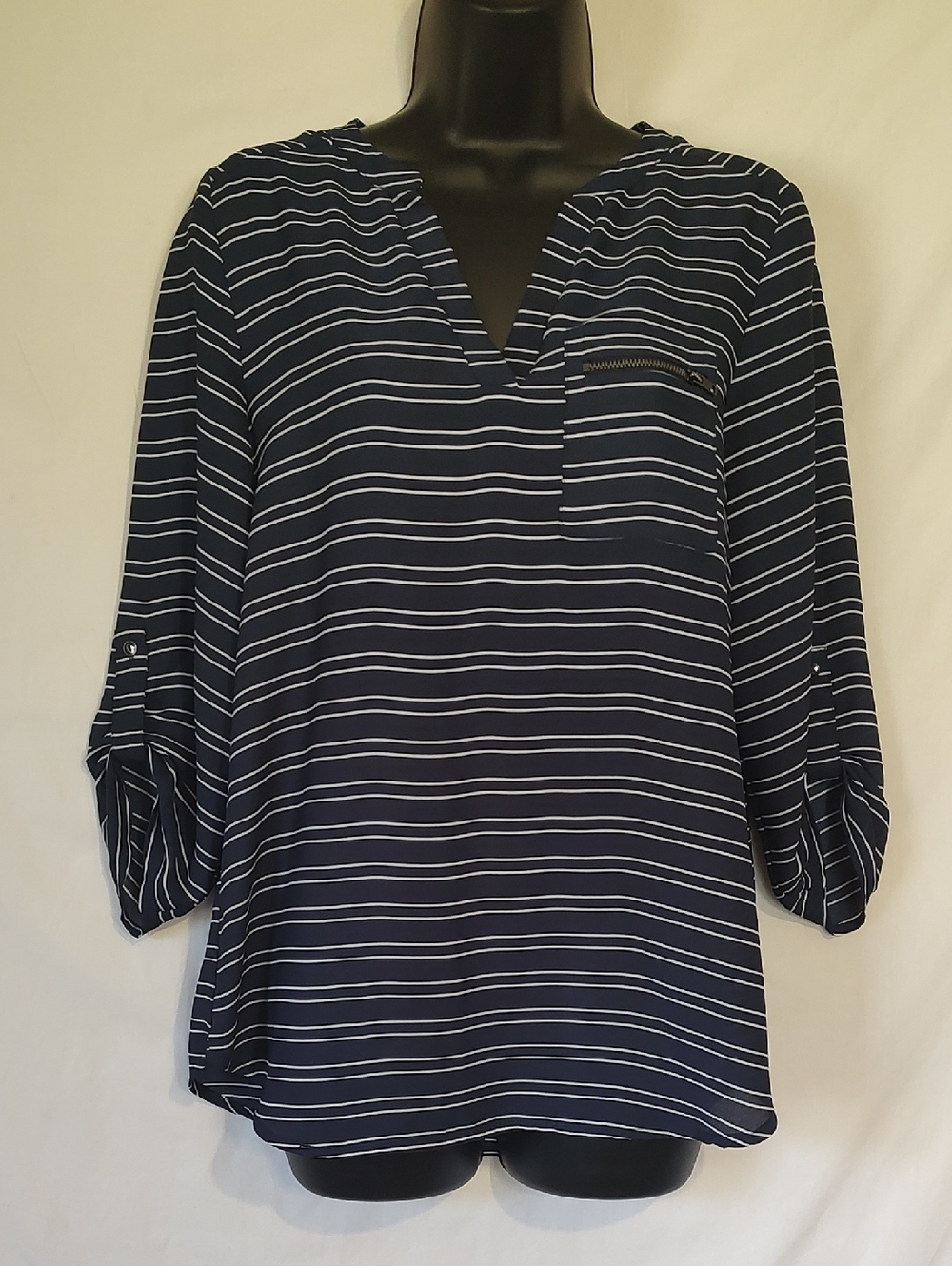 Maurices Navy & White Striped V-Neck Blouse